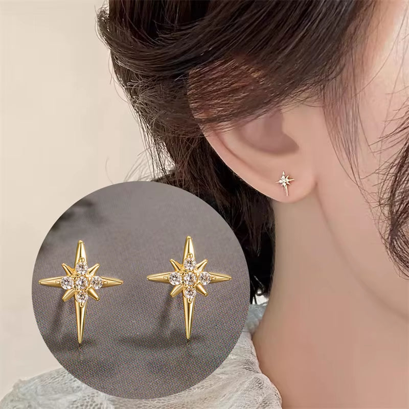 Starlight Spark Zircon Studs – Effortless Shine in Every Direction